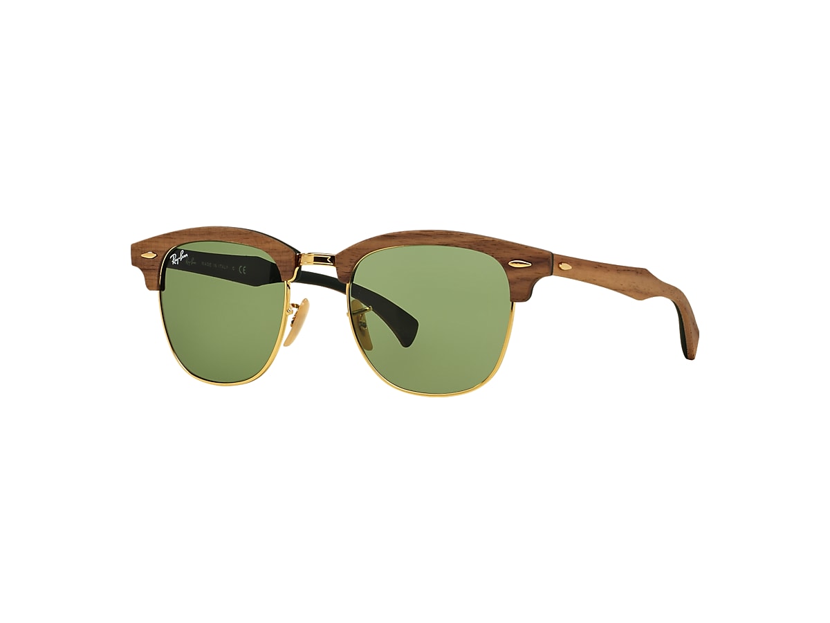 Clubmaster Wood Sunglasses in Brown and Green | Ray-Ban®