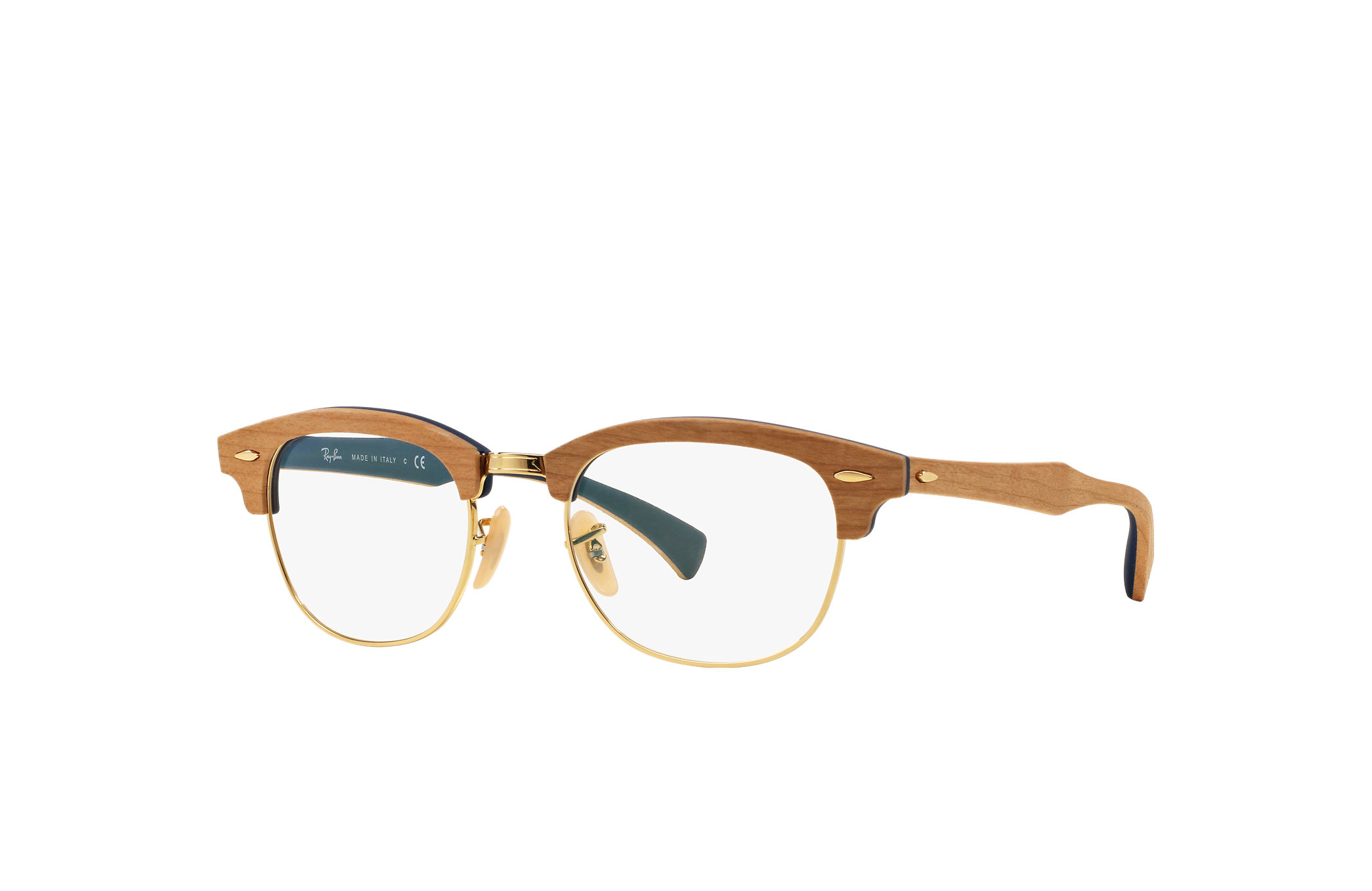 Clubmaster Wood Optics Eyeglasses With Blue Frame Ray Ban