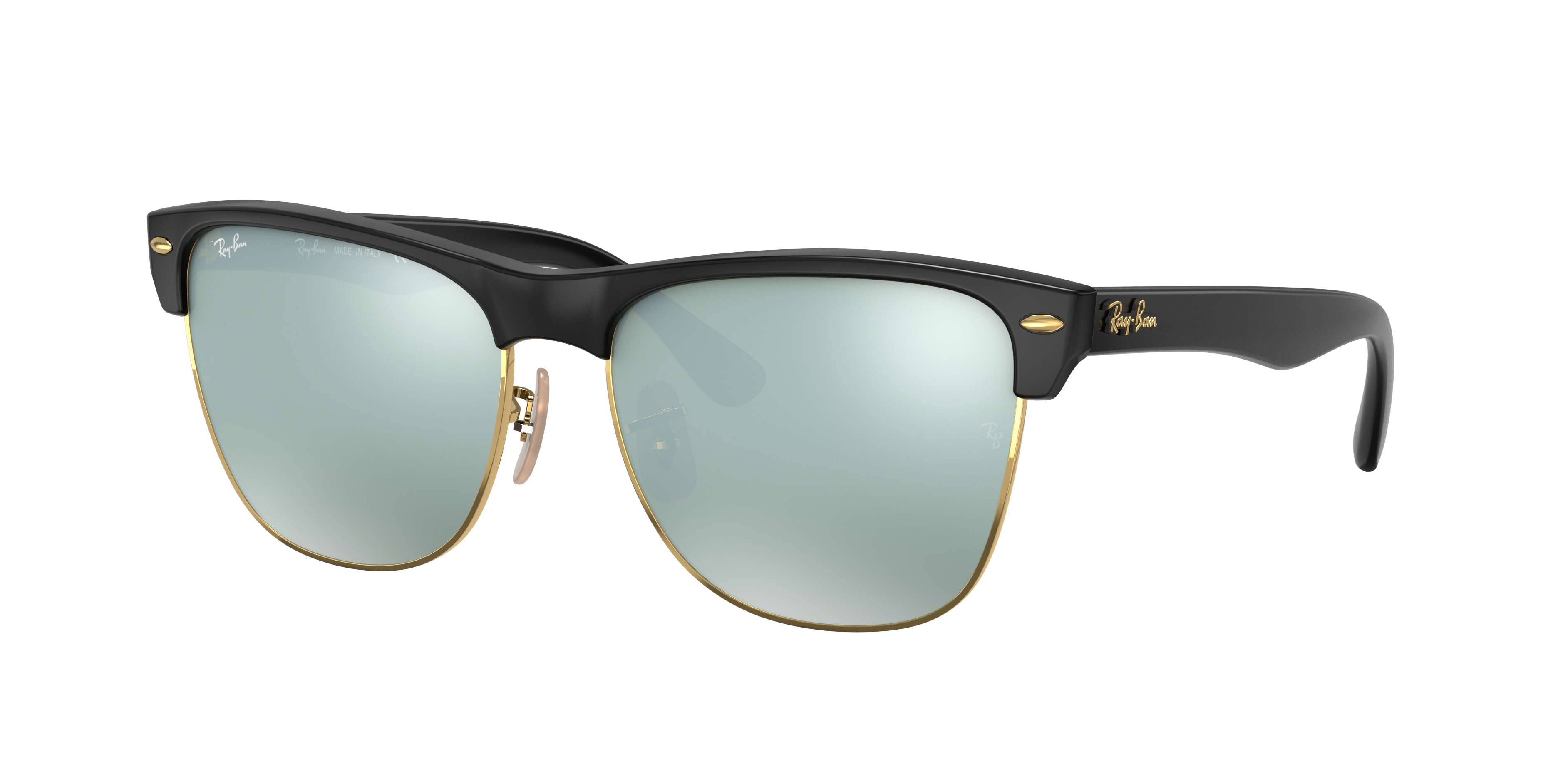 Clubmaster Oversized Flash Lenses Sunglasses in Black and Silver | Ray-Ban®