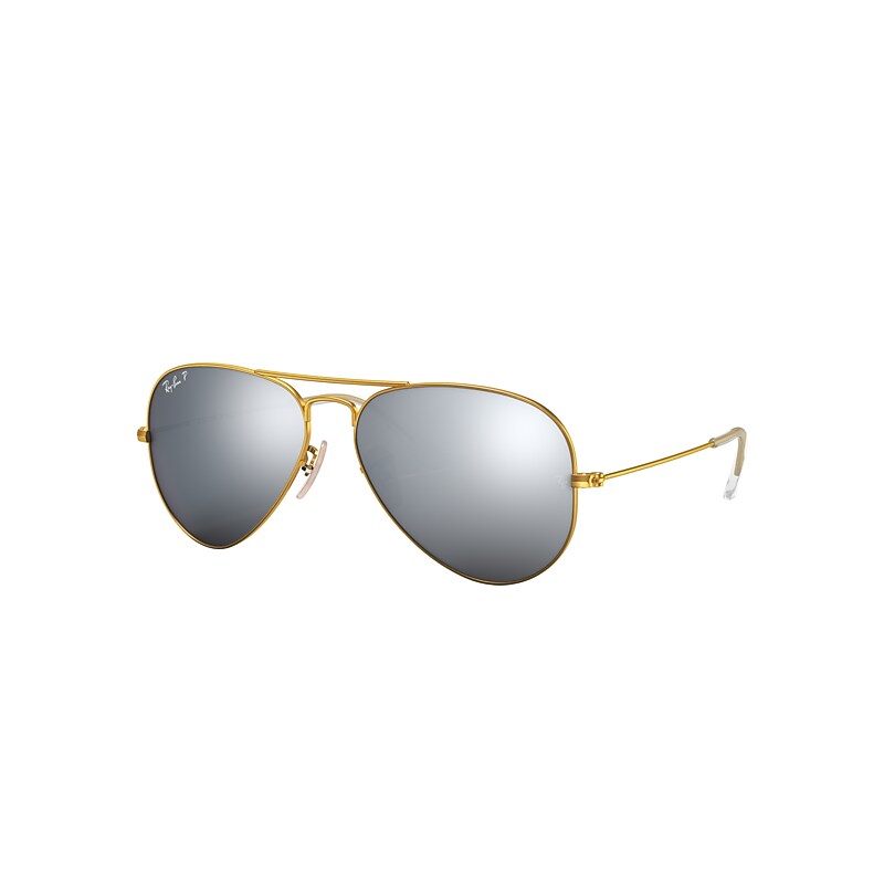 Ray-Ban Aviator Flash Lenses Sunglasses Gold Frame Silver Lenses Polarized 58-14