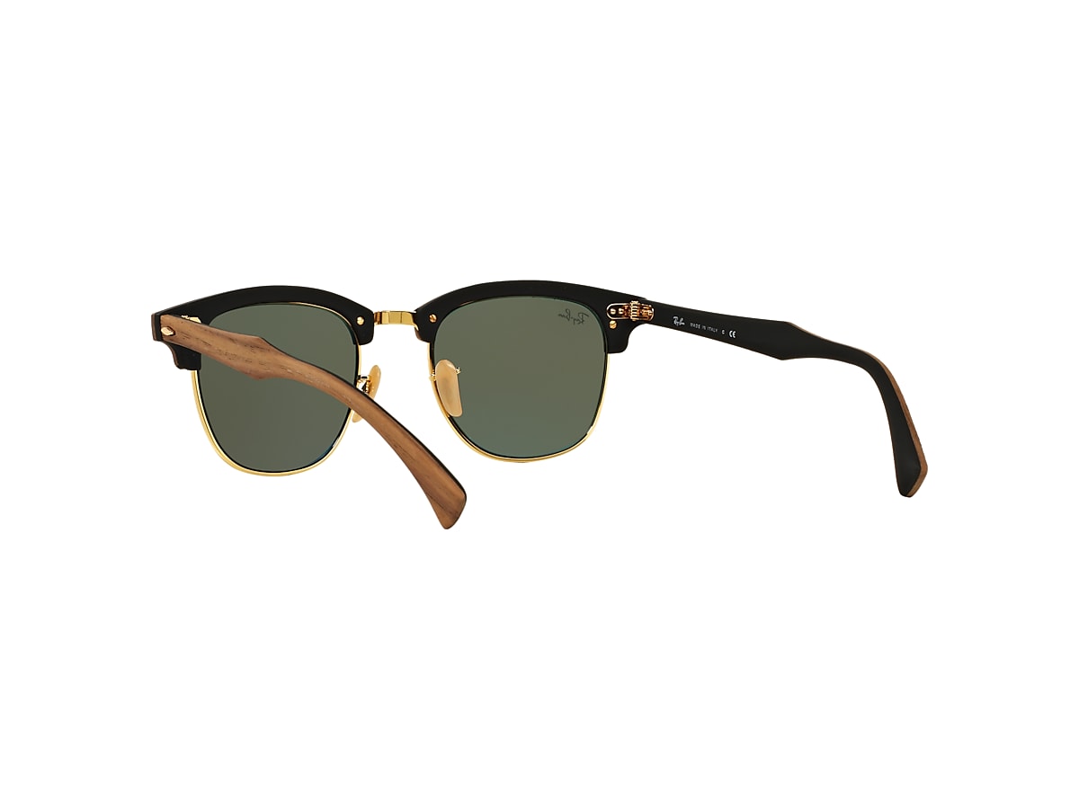 Clubmaster Wood Sunglasses in Rubber Black and Green | Ray-Ban®