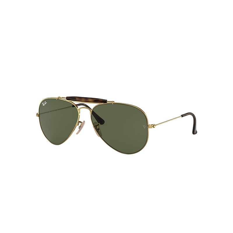 Ray-Ban Outdoorsman Havana Collection Sunglasses Gold Frame Green Lenses 62-14