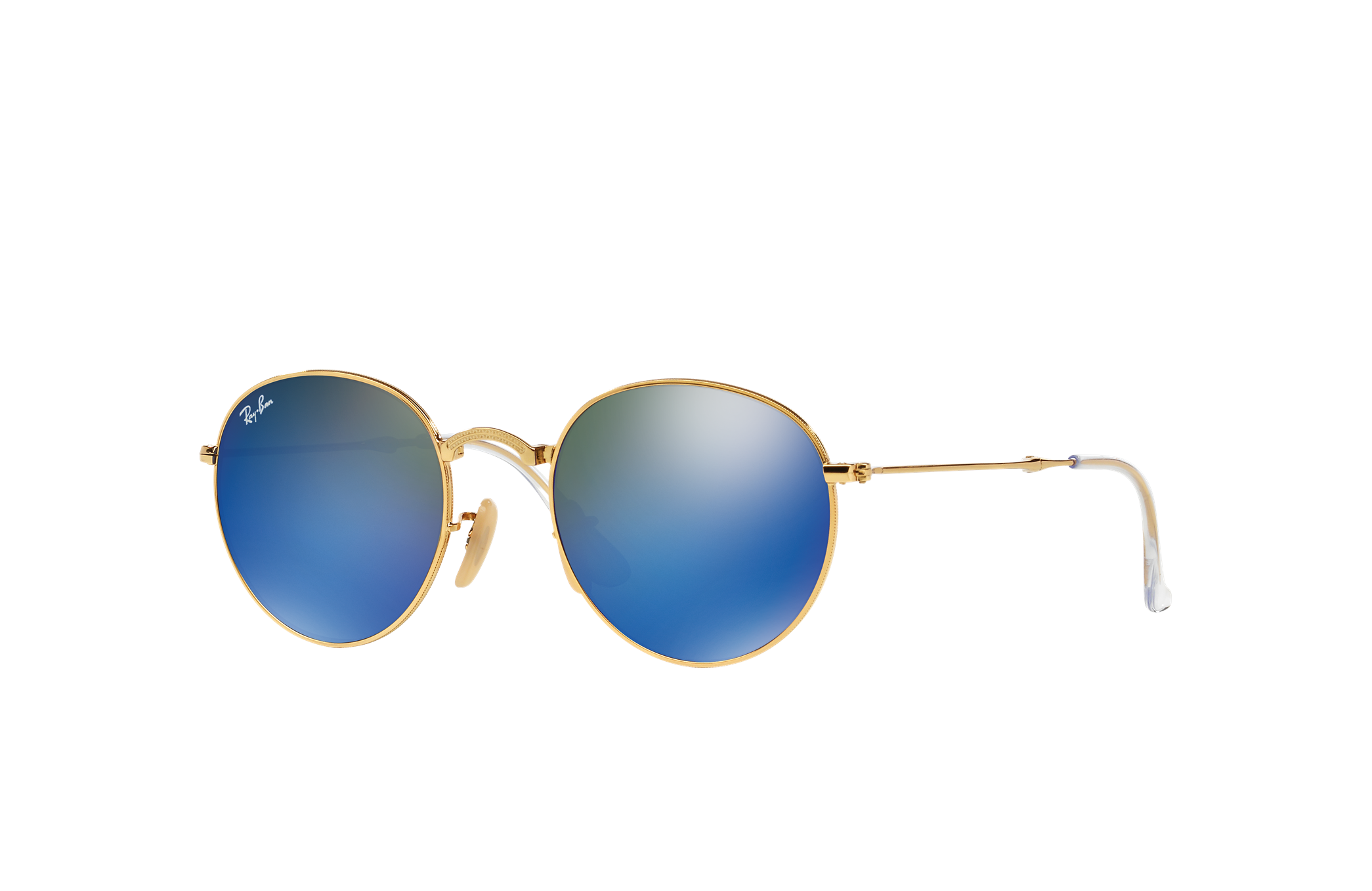 Round Metal Folding Sunglasses in Gold and Blue | Ray-Ban®