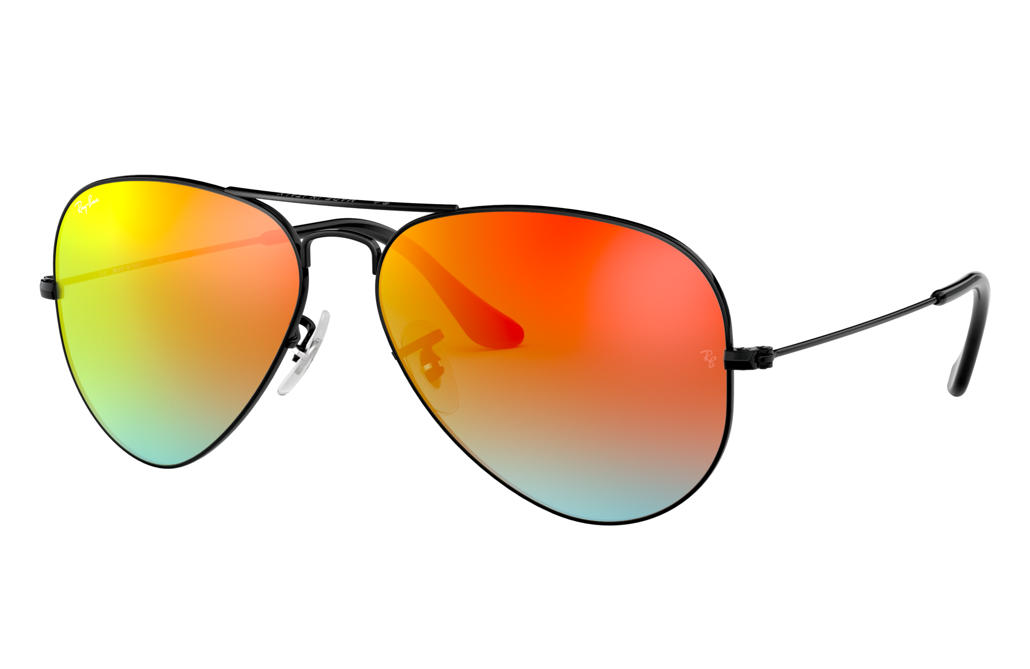 Zenuwinzinking partner Duwen Aviator Flash Lenses Gradient Sunglasses in Black and Orange | Ray-Ban®