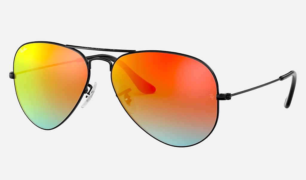 Aviator Flash Lenses Gradient Sunglasses in Black and Orange | Ray-Ban®