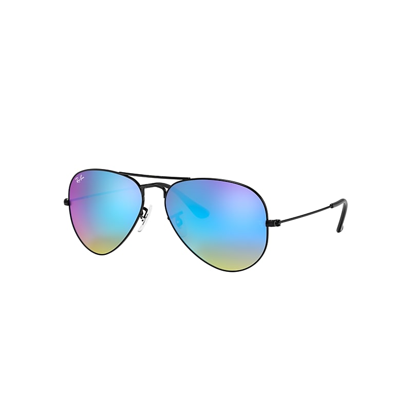 Ray-Ban Aviator Flash Lenses Gradient Sunglasses Black Frame Blue Lenses 58-14