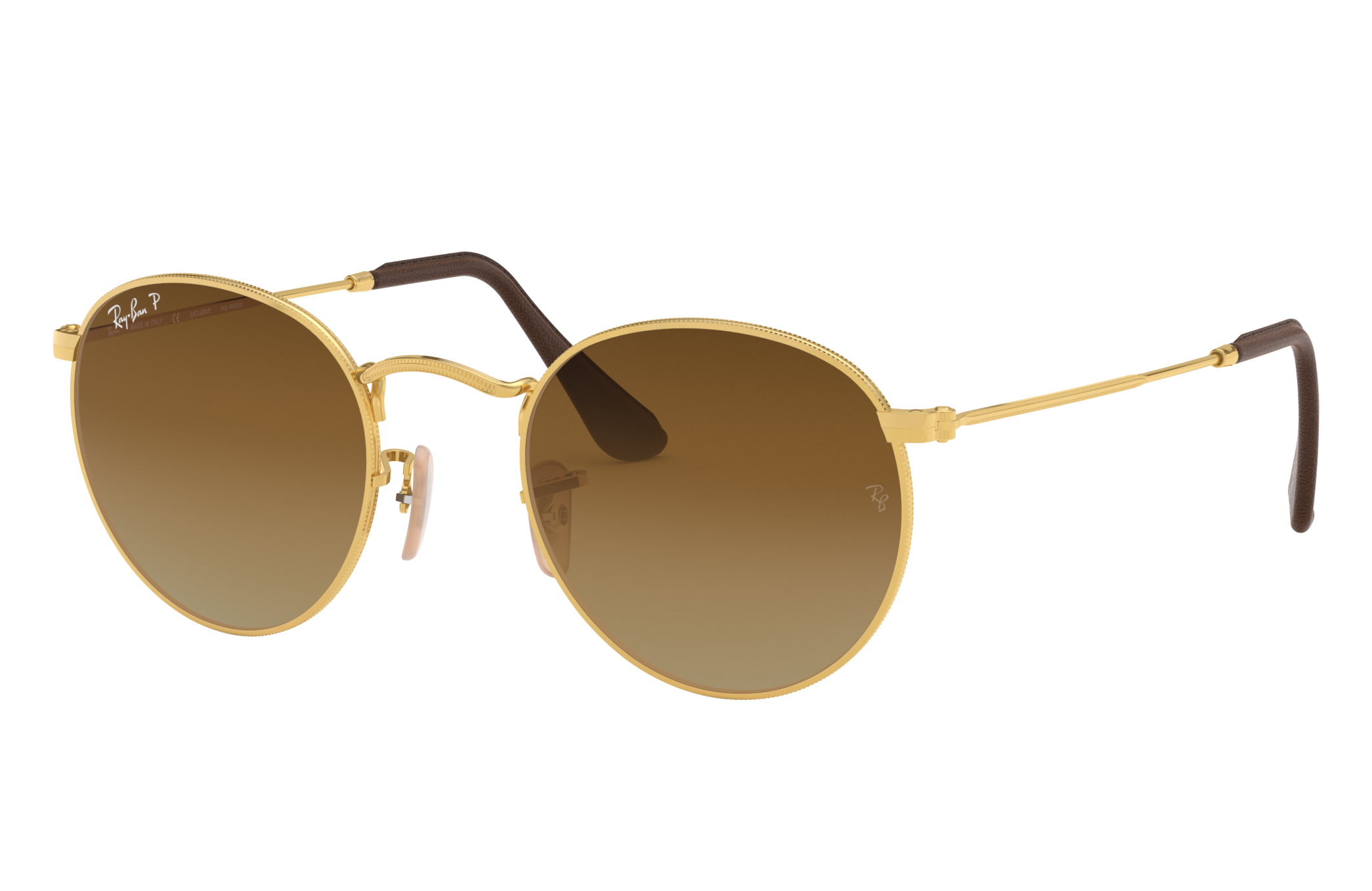 Gold Sunglasses in Polarized Brown Gradient and Round Metal collection RB3447 RayBan®
