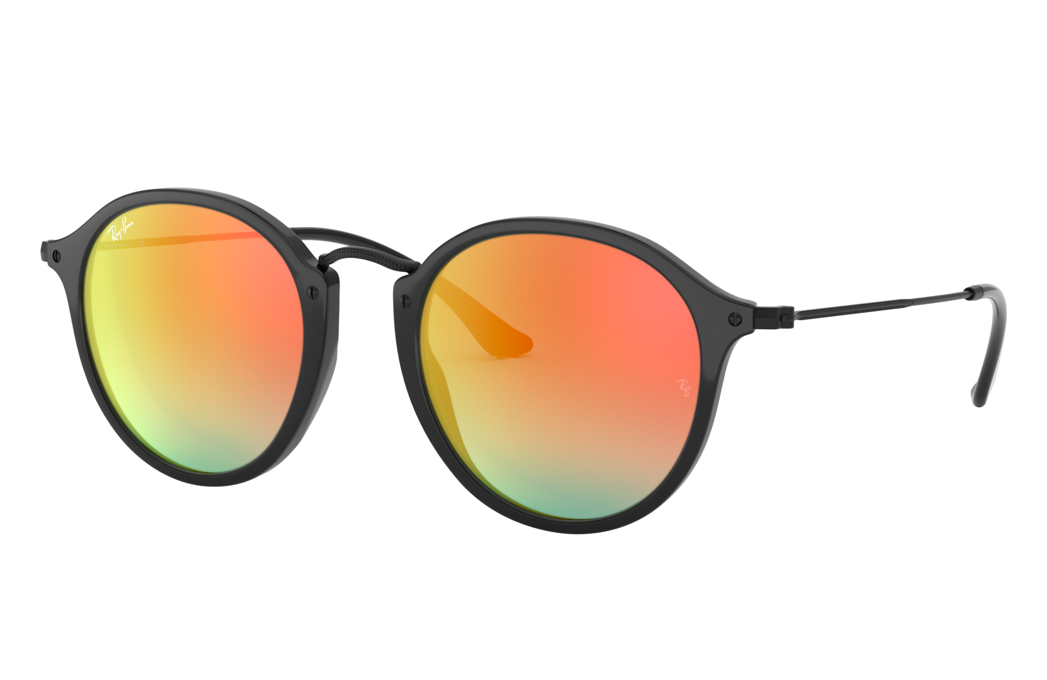 Round Fleck Flash Lenses Gradient Sunglasses in Black and Orange | Ray-Ban®