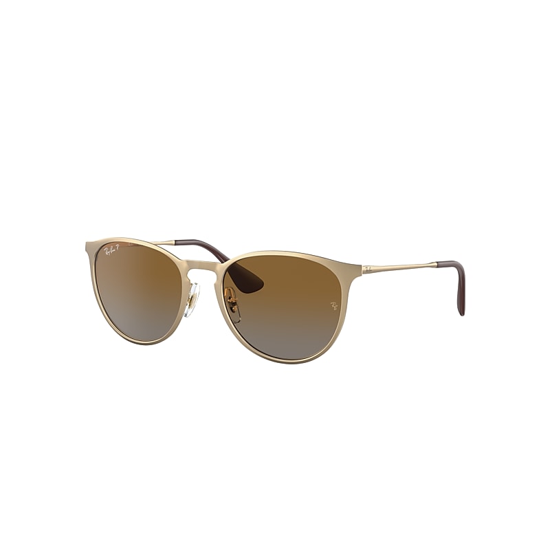 Ray-Ban Erika Metal Sunglasses Gold Frame Brown Lenses Polarized 54-19