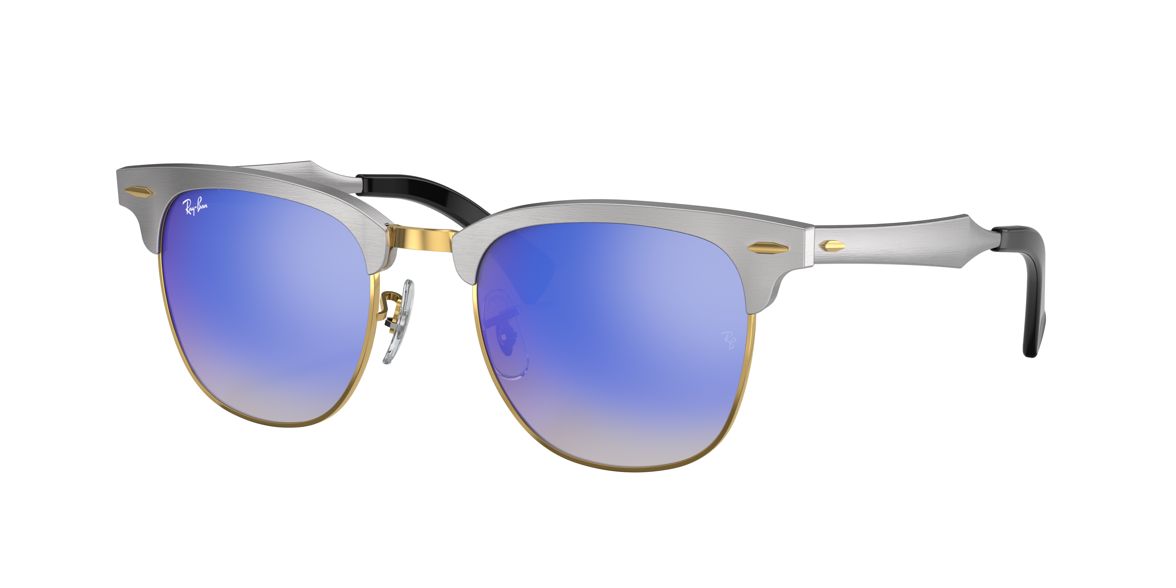 Clubmaster Aluminum Flash Lenses Gradient Sunglasses in Silver and Blue |  Ray-Ban®