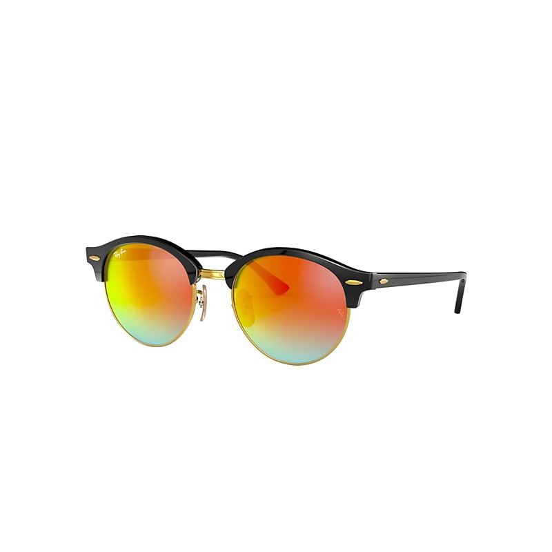 Ray-Ban Clubround Flash Lenses Sunglasses Black Frame Orange Lenses 51-19