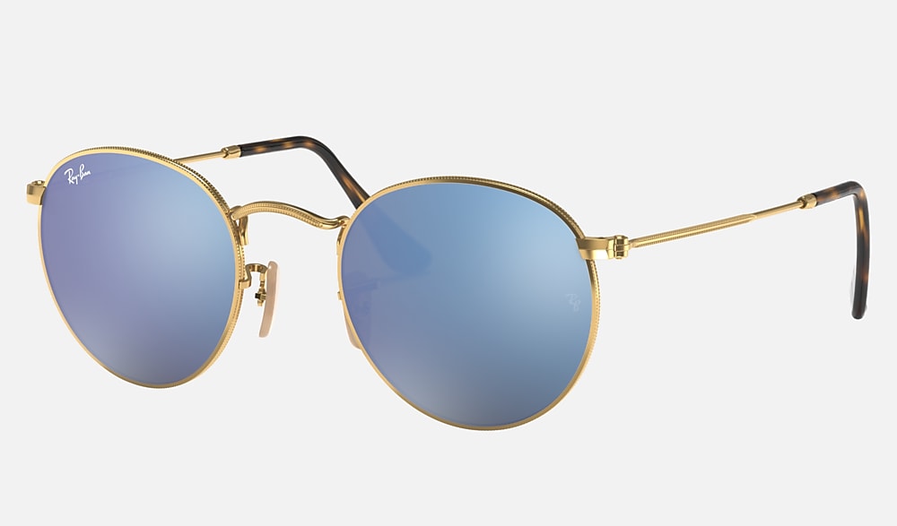 ROUND FLAT LENSES Sunglasses in Arista Gold and Blue