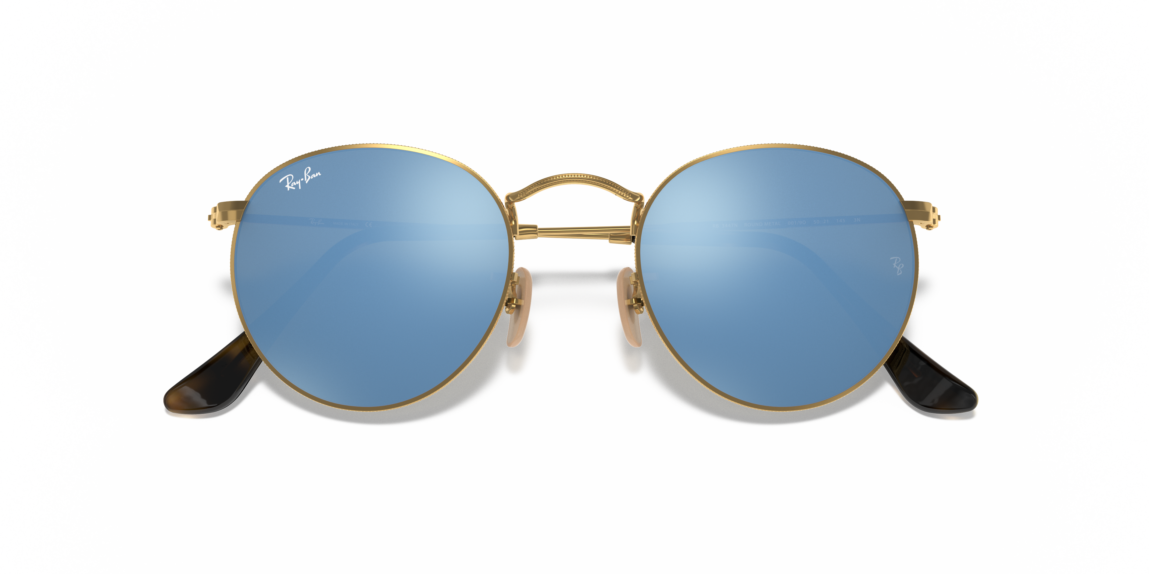 ray ban round metal blue mirror