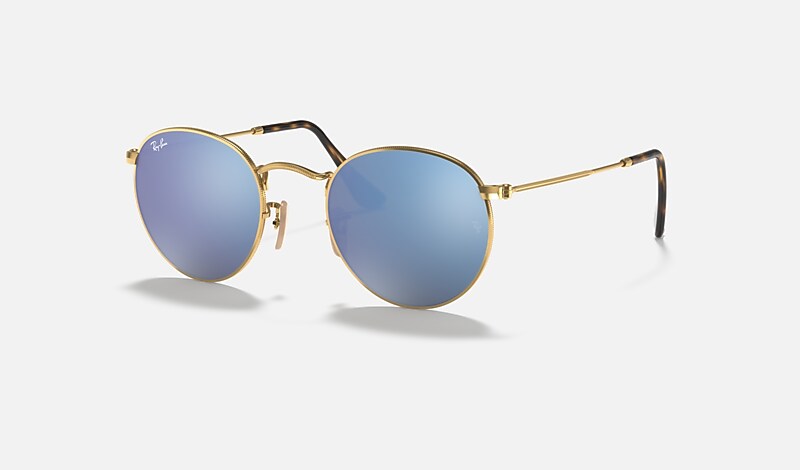 ROUND FLAT LENSES Sunglasses in Gold and Light Blue - RB3447N