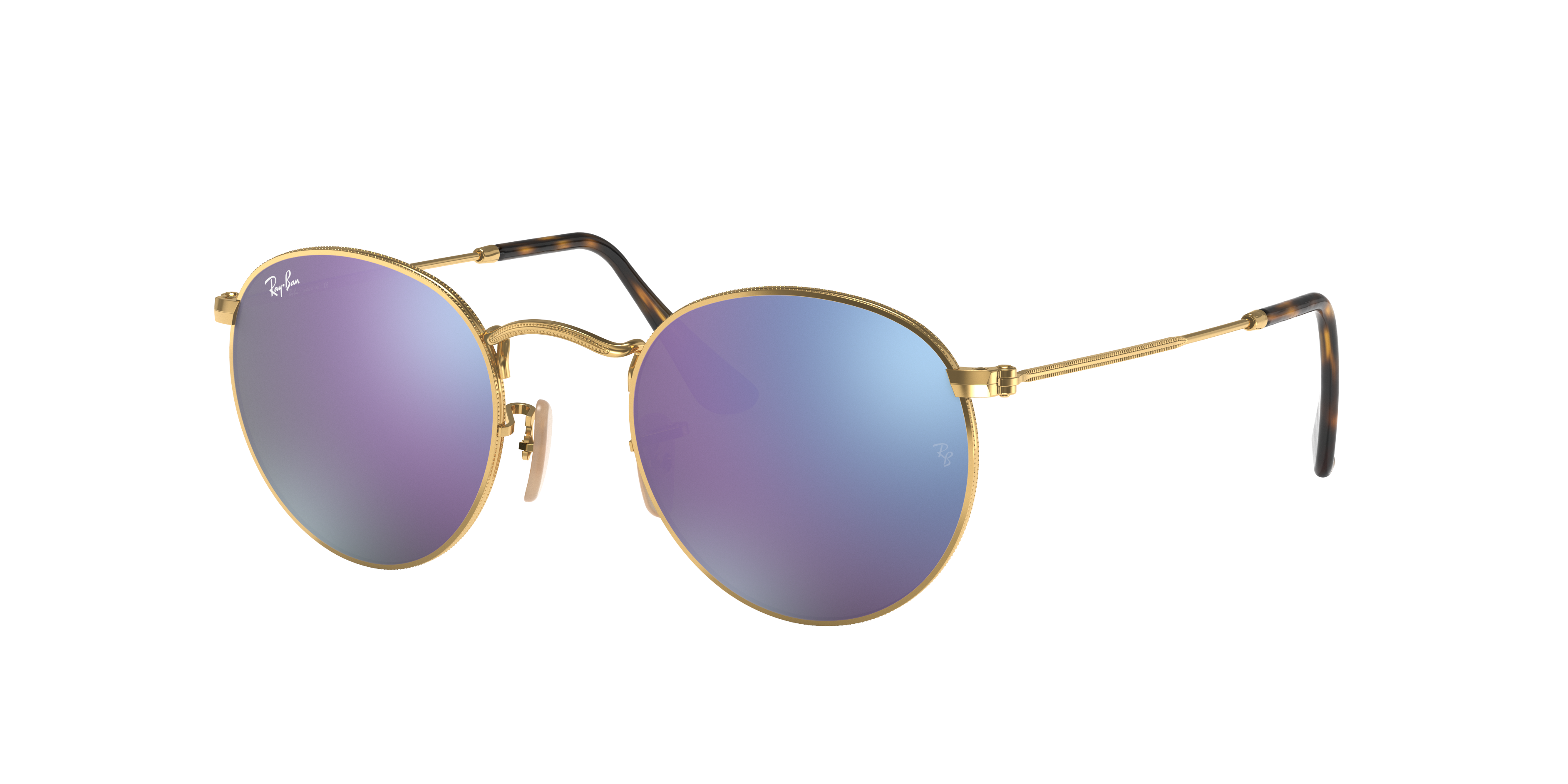 latch explosion Technology Round Flat Lenses Sunglasses in Gold and Lilac | Ray-Ban®