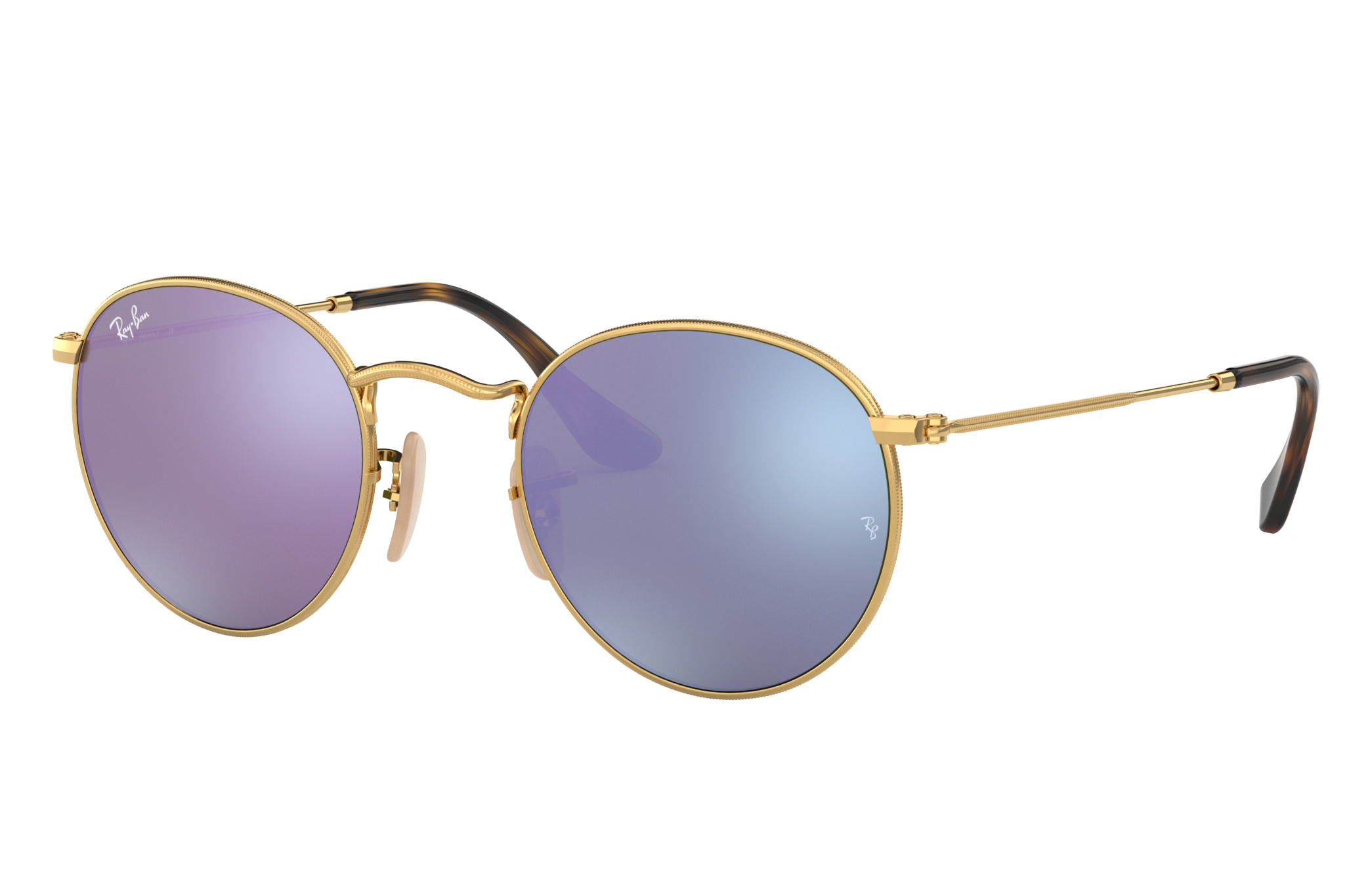 Occhiali da Sole Round Flat Lenses in Oro e Lilla | Ray-Ban®