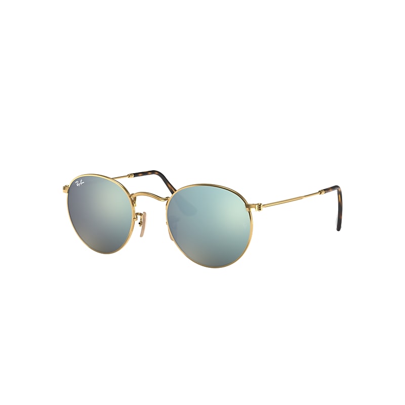 Ray-Ban Round Flat Lenses Sunglasses Gold Frame Silver Lenses 50-21