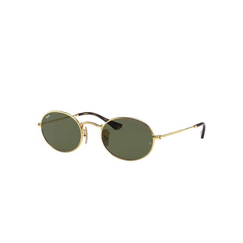 Ray-Ban Oval Flat Lenses Sunglasses Gold Frame Green Lenses 48-21