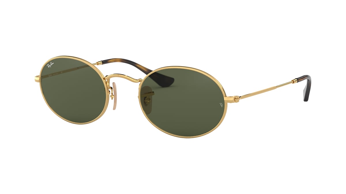 Perforeren Verplicht geestelijke Oval Flat Lenses Sunglasses in Gold and Green | Ray-Ban®