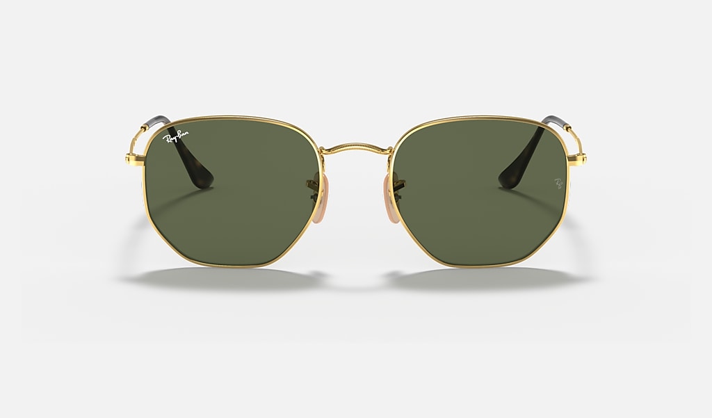 Hexagonal Flat Lenses Sunglasses in Gold and Green | Ray-Ban®