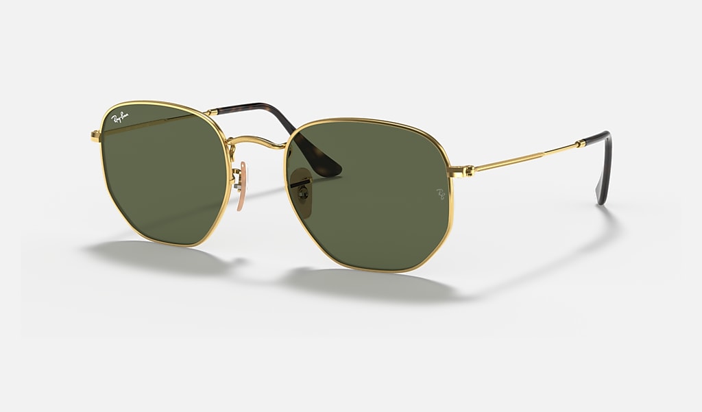 Donau Bordenden Fortære Hexagonal Flat Lenses Sunglasses in Gold and Green | Ray-Ban®