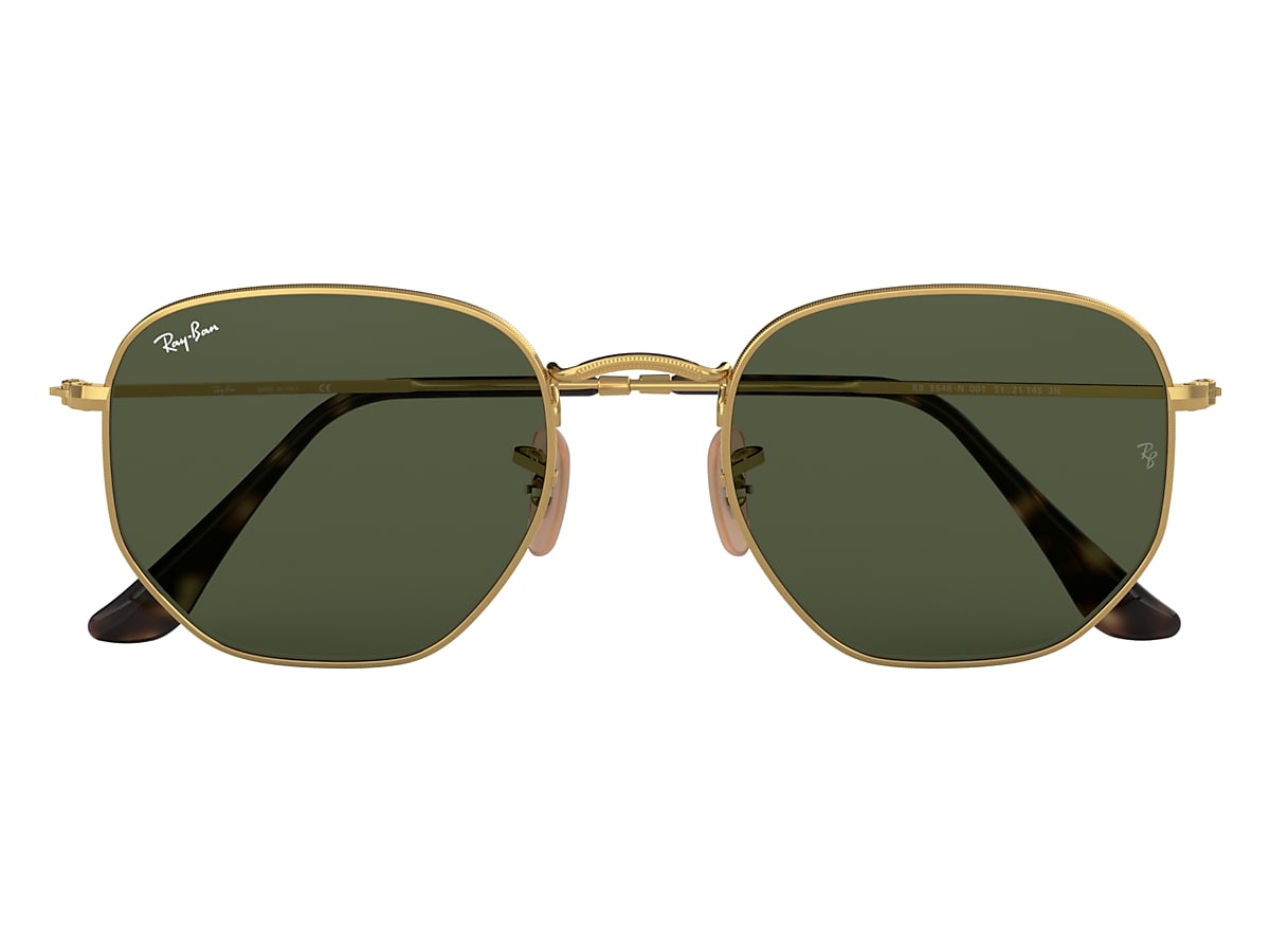 Wreed som Voorspellen Hexagonal Flat Lenses Sunglasses in Gold and Green | Ray-Ban®