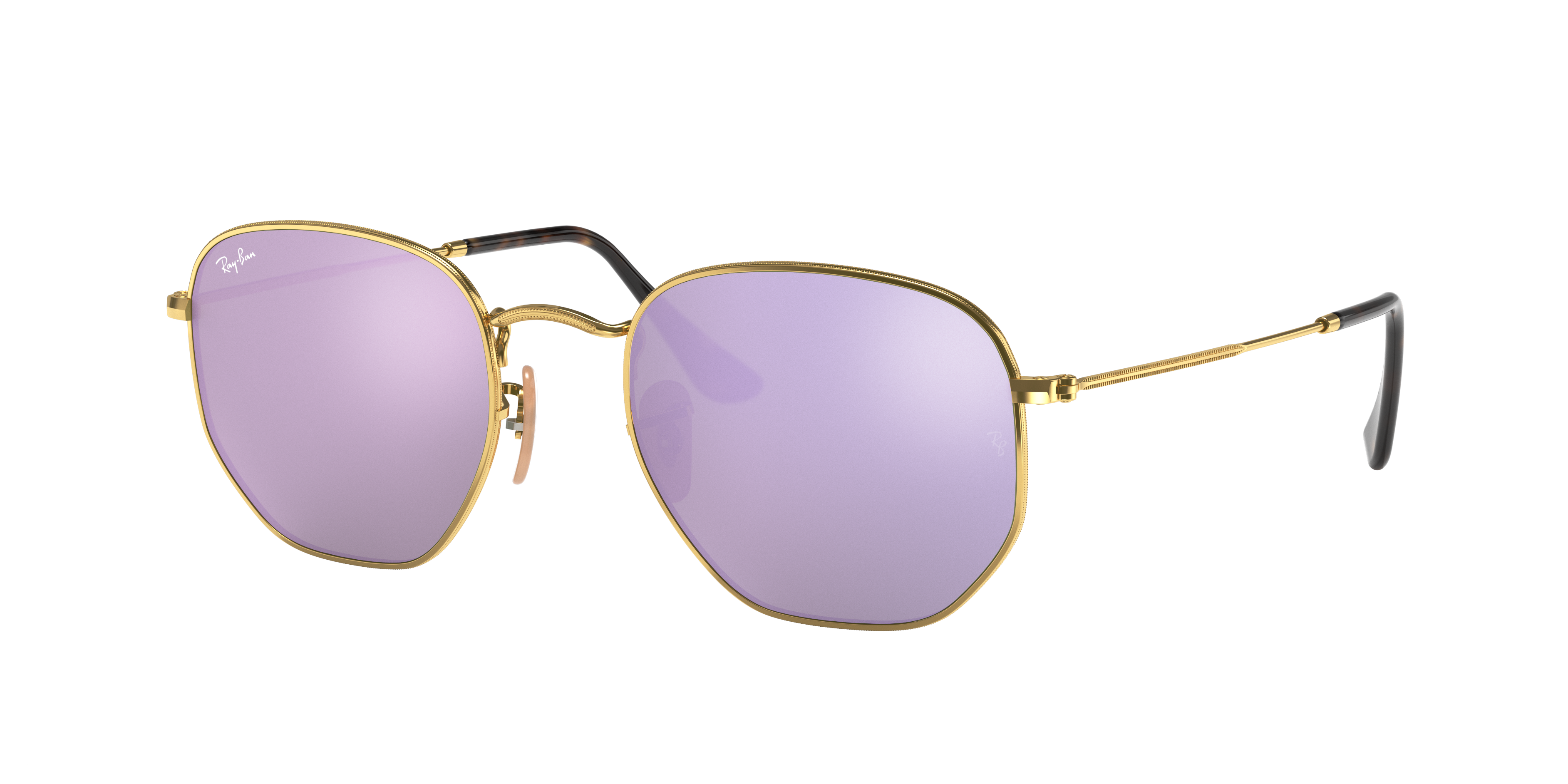 Hexagonal Flat Sunglasses in Gold and Lilac | Ray-Ban®