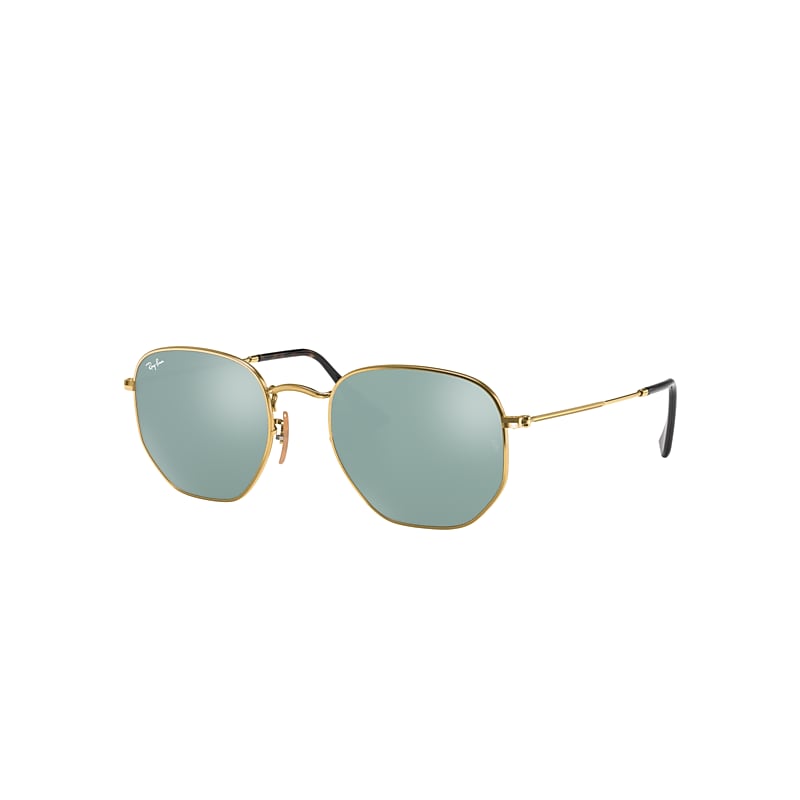 Ray-Ban Hexagonal Flat Lenses Sunglasses Gold Frame Silver Lenses 48-21