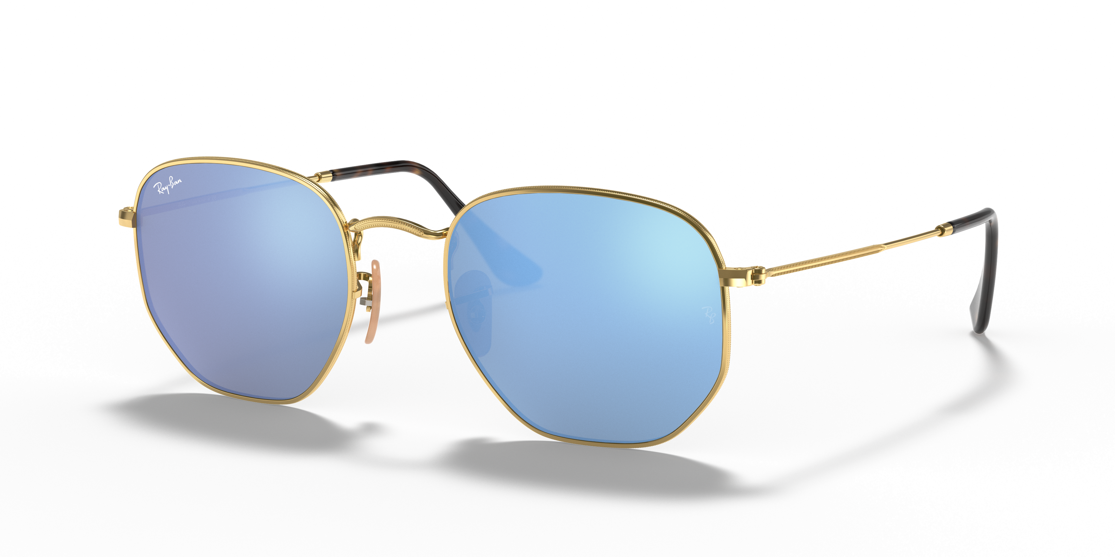 Hexagonal Flat Lenses Sunglasses in Gold and Light Blue | Ray-Ban®