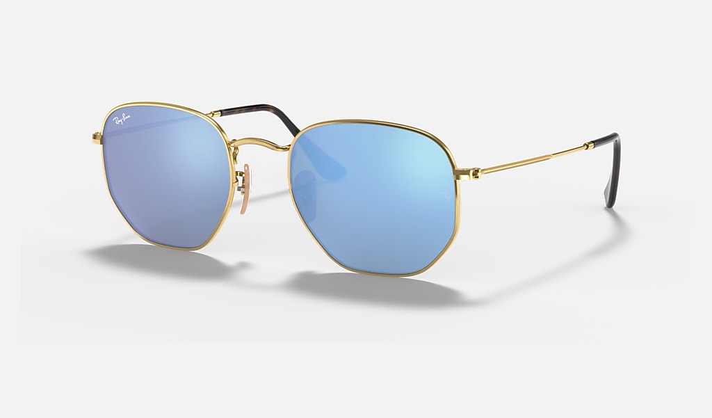 harina Estrecho de Bering Perseguir Gafas de Sol Hexagonal Flat Lenses en Oro y Azul Claro | Ray-Ban®