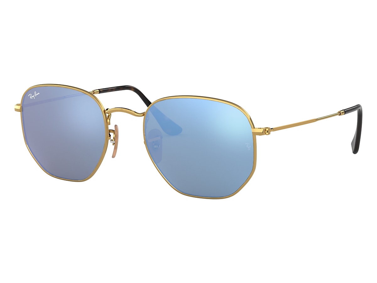 harina Estrecho de Bering Perseguir Gafas de Sol Hexagonal Flat Lenses en Oro y Azul Claro | Ray-Ban®