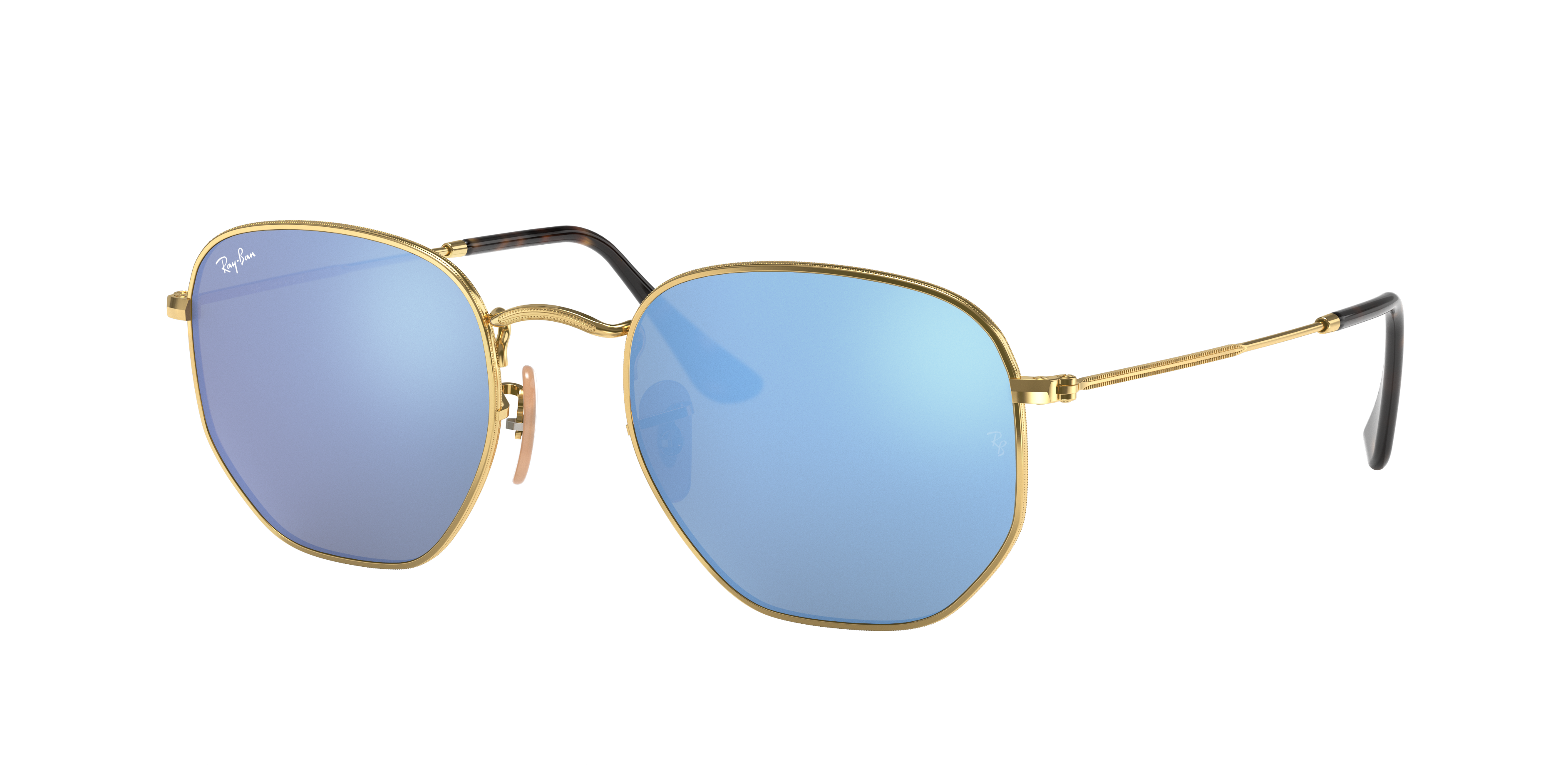 Hexagonal Flat Lenses Sunglasses in Gold and Light Blue - RB3548N | Ray