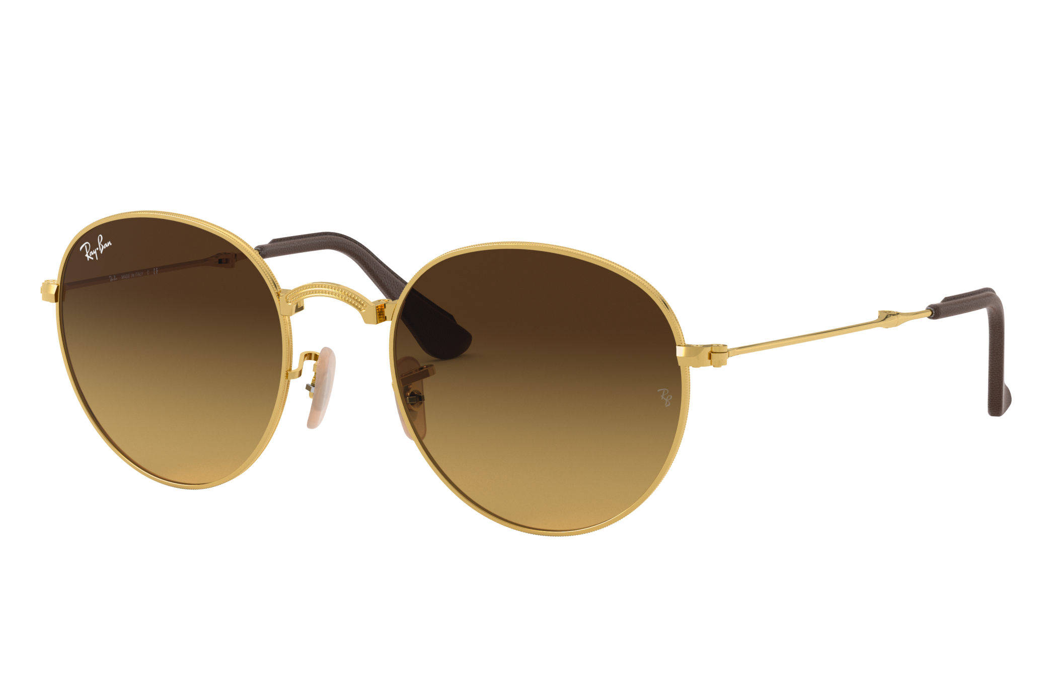 ray ban round gold brown