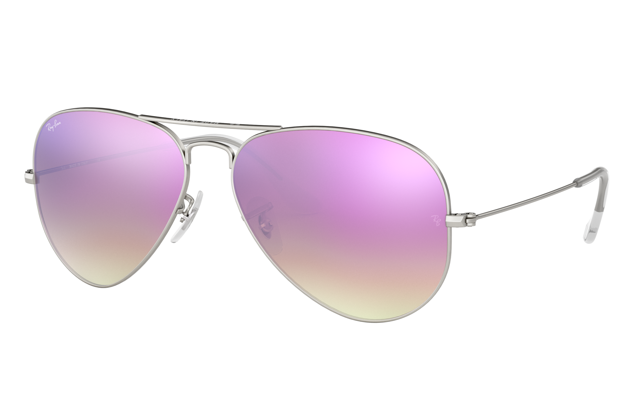 Aviator Flash Lenses Gradient Sunglasses in Silver and Lilac | Ray-Ban®
