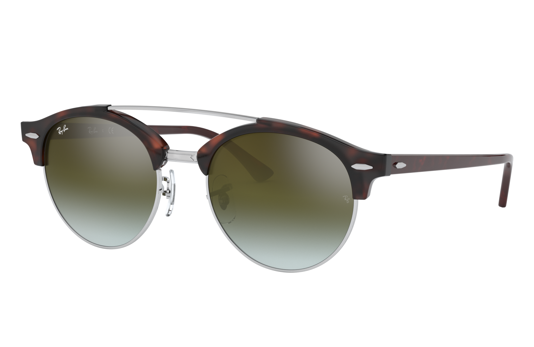 CLUBROUND DOUBLE BRIDGE Sunglasses in Shiny Red Havana and Green 