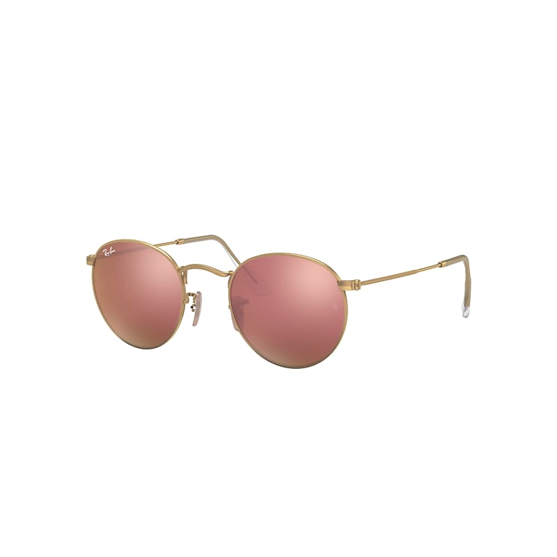 Ray-Ban Round Flash Lenses Sunglasses Gold Frame Copper Lenses 53-21