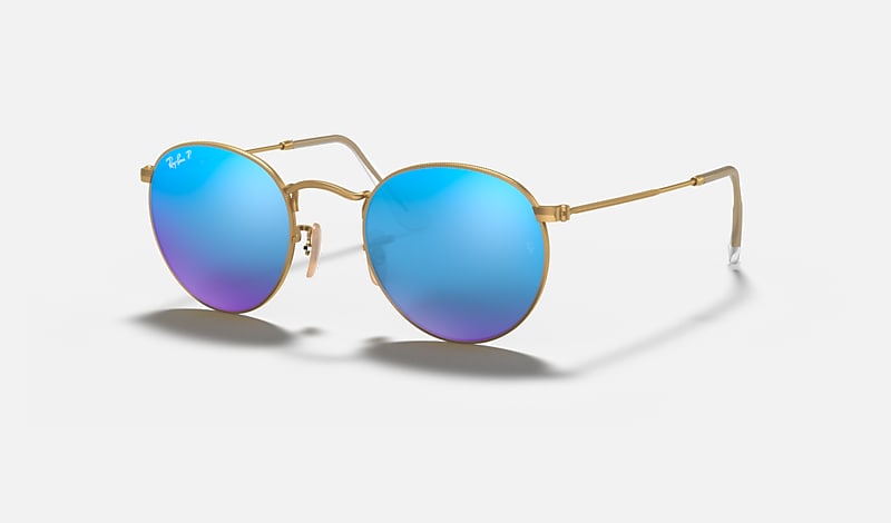 Ray-Ban Round Gold Sunglasses - Polarized - Gold Frames/ Blue Flash Lenses