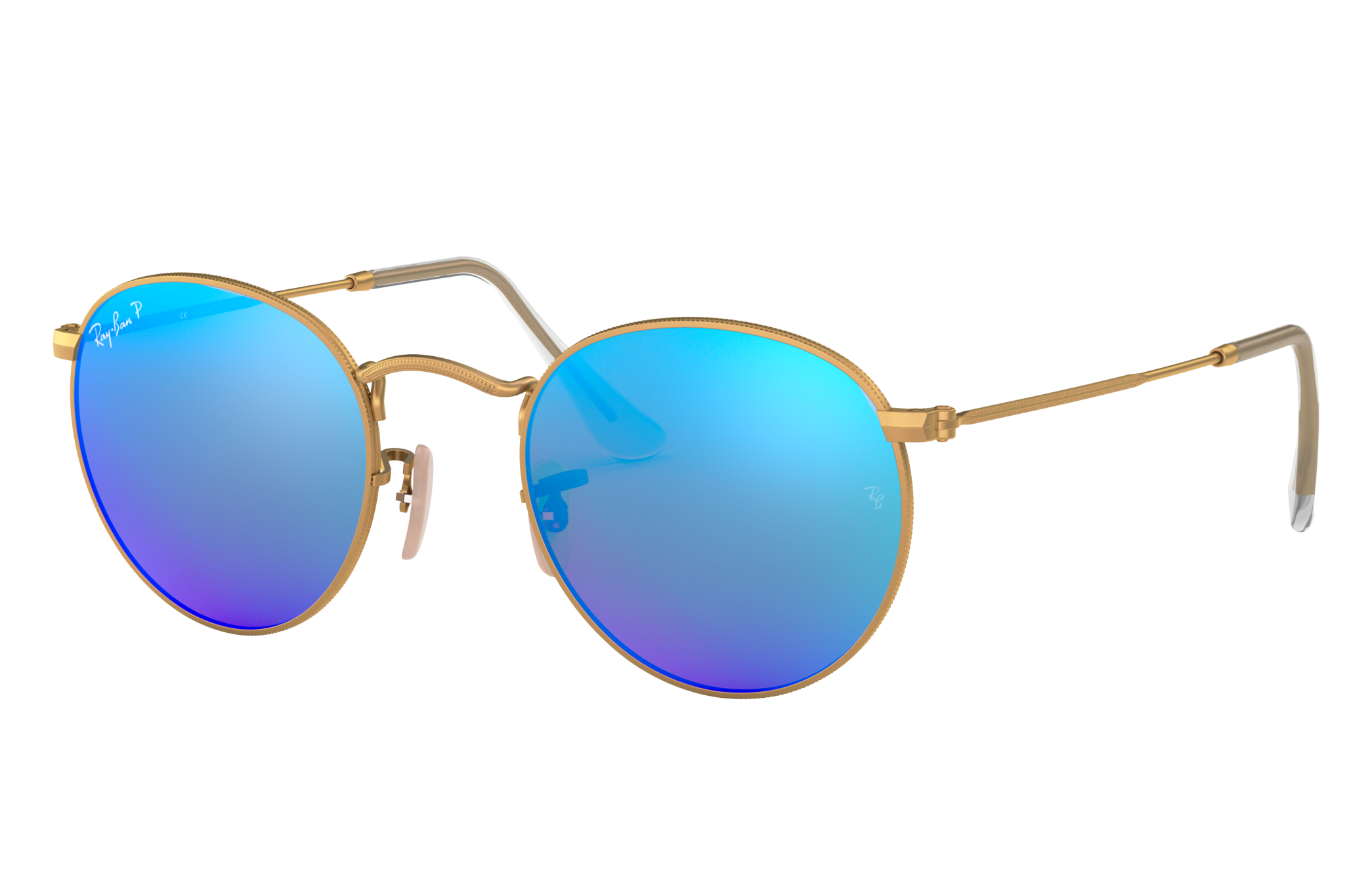 Ray-Ban RB3517 Folding Round Sunglasses in Gold/Light Brown/Mirrored Pink —  UFO No More