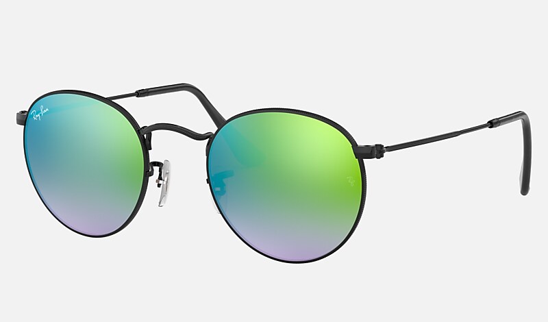 Black Sunglasses in Green and ROUND FLASH LENSES GRADIENT RB3447