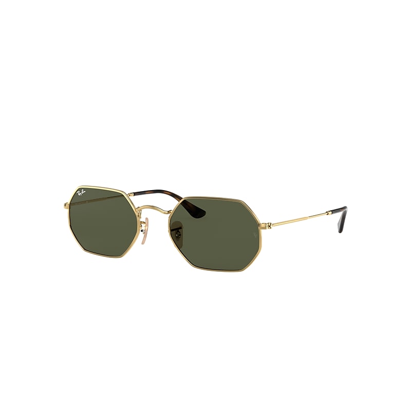 Ray-Ban Octagonal Classic Sunglasses Gold Frame Green Lenses 53-21