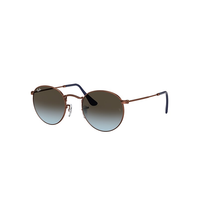 Ray-Ban Round Metal Sunglasses Bronze-copper Frame Blue Lenses 47-21