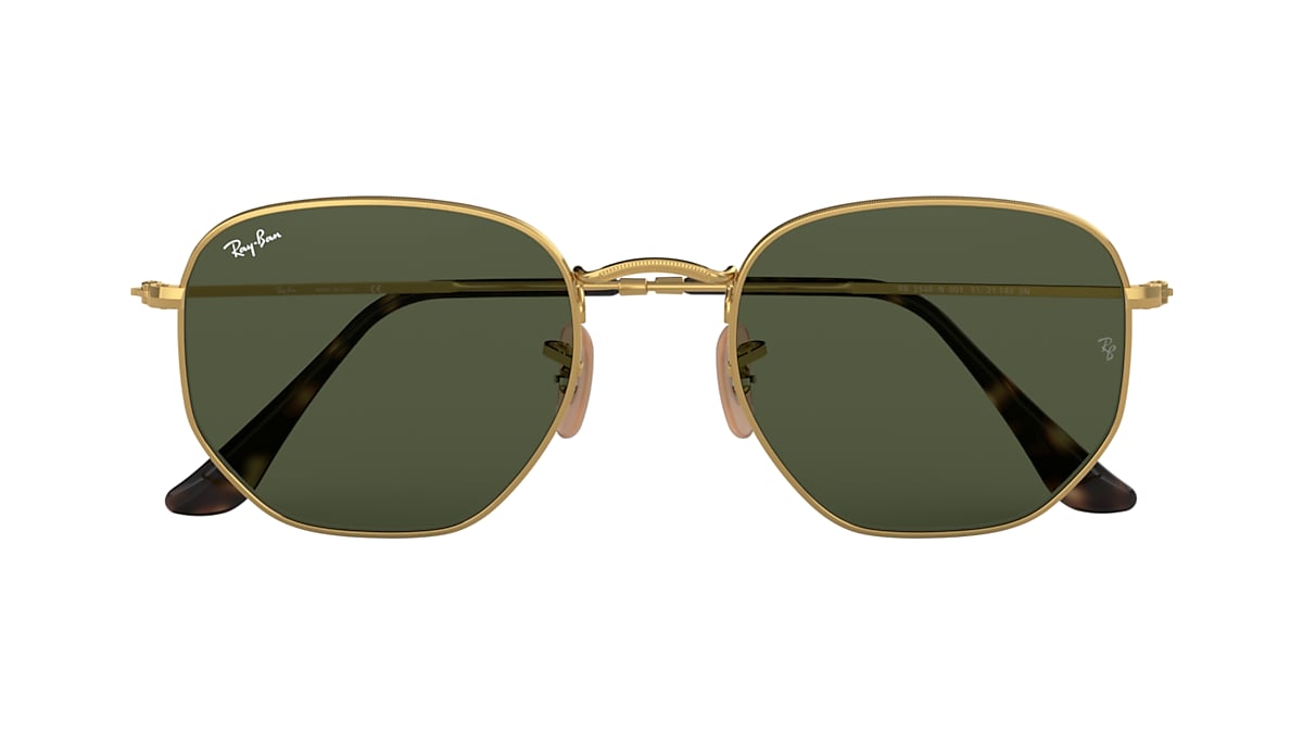 A bordo En detalle romántico Gafas de Sol Hexagonal Flat Lenses en Oro y Verde | Ray-Ban®