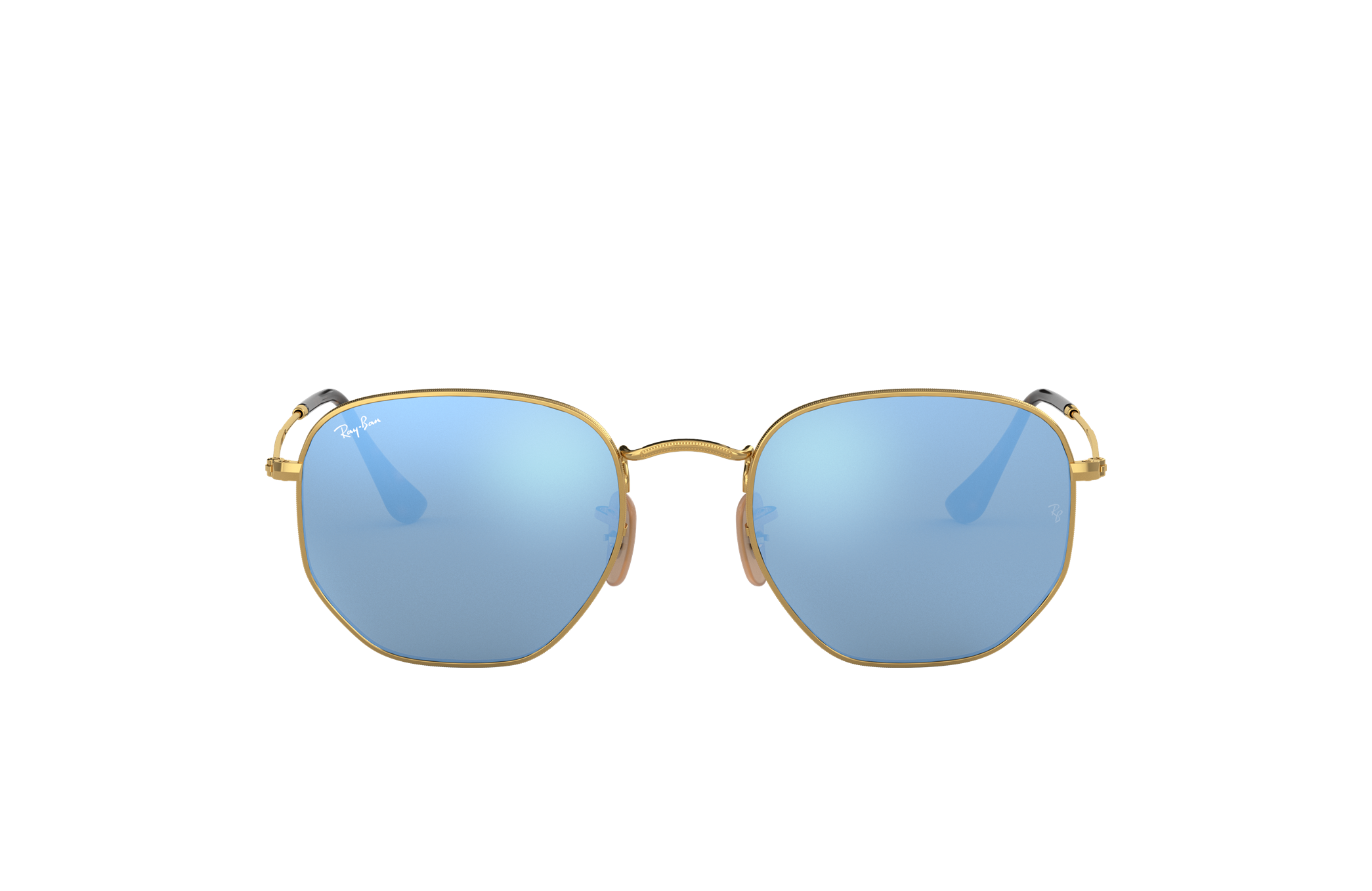 ray ban hexagonal gold blue solid