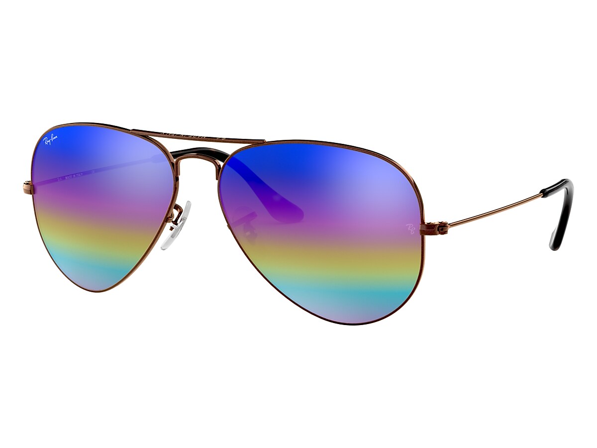 Aviator Mineral Flash Lenses Sunglasses in Bronze-Copper and Blue Rainbow |  Ray-Ban®