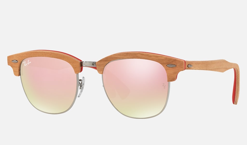 Clubmaster Wood Sunglasses in Red and Copper | Ray-Ban®