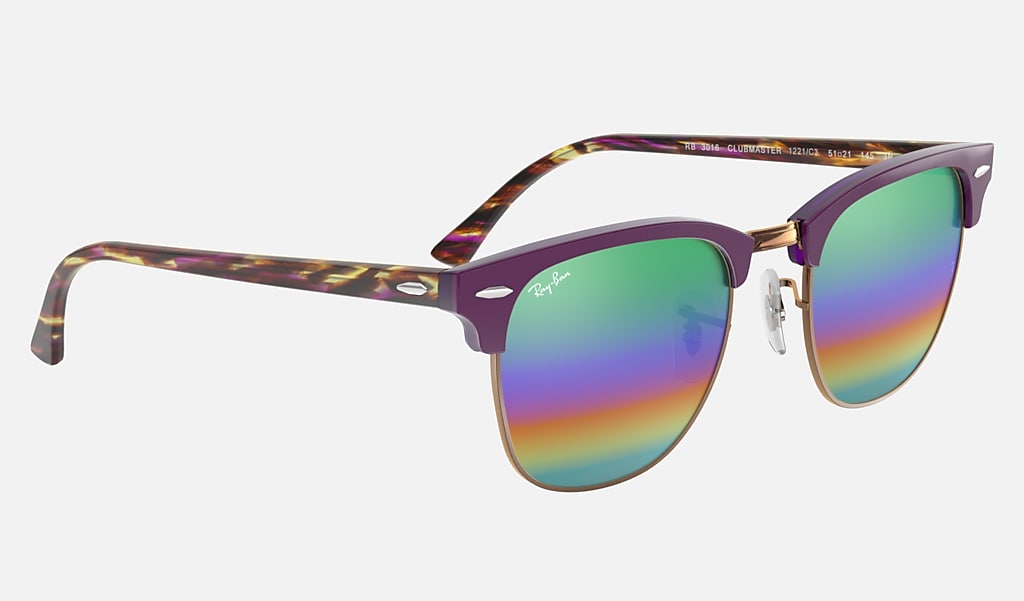 Render Sensitive Kilimanjaro Clubmaster Mineral Flash Lenses Sunglasses in Violet and Green Rainbow |  Ray-Ban®