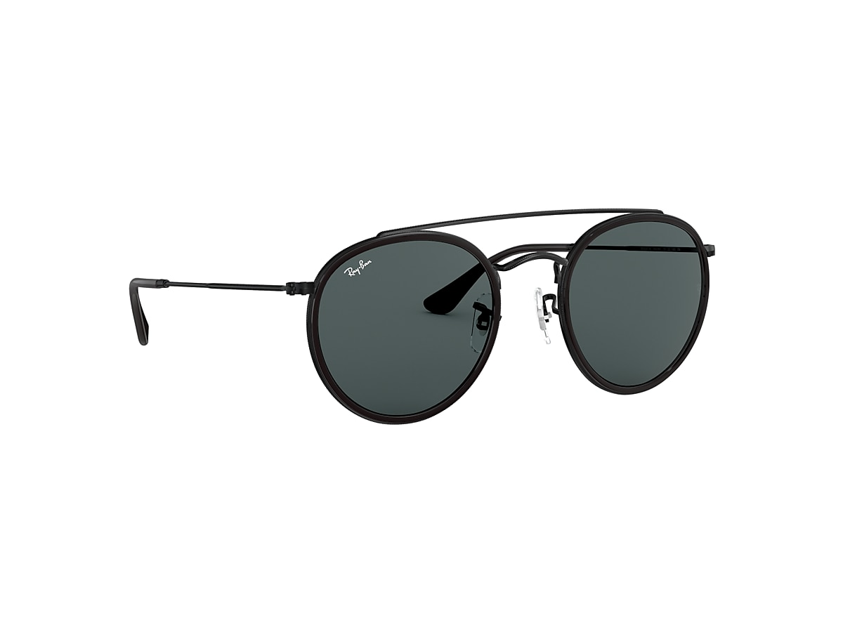 Round Double Bridge Sunglasses in Black and Blue/Gray | Ray-Ban®