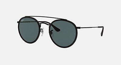 ROUND DOUBLE BRIDGE Sunglasses in Black and G-15 Green Polarized