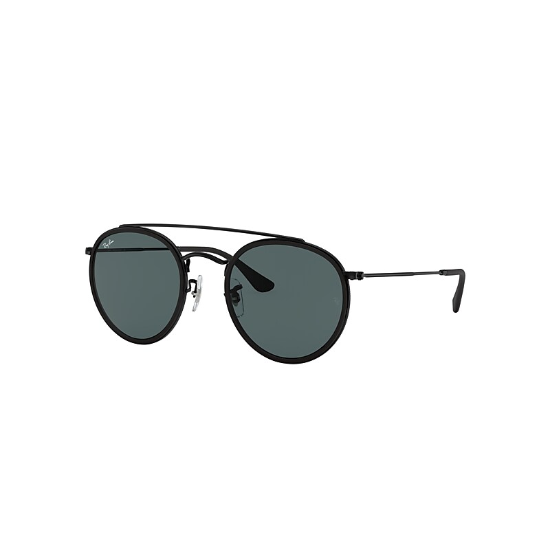 Ray-Ban Round Double Bridge Sunglasses Black Frame Blue Lenses 51-22
