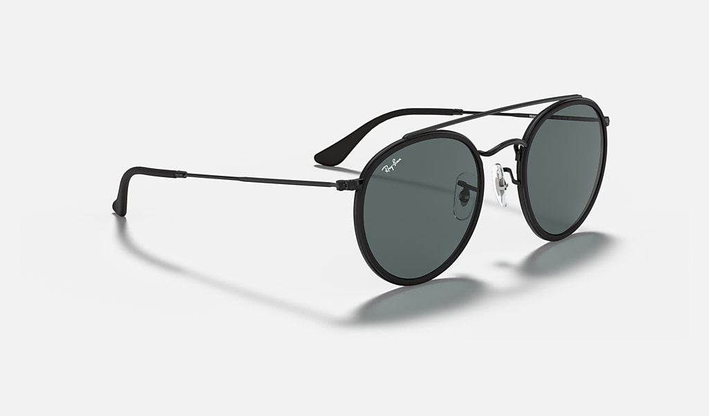 Round Double Bridge Sunglasses in Black and Blue/Grey | Ray-Ban®